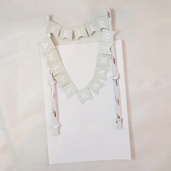 Producto - Banderin para torta FELIZ ANIVERSARIO color plateado