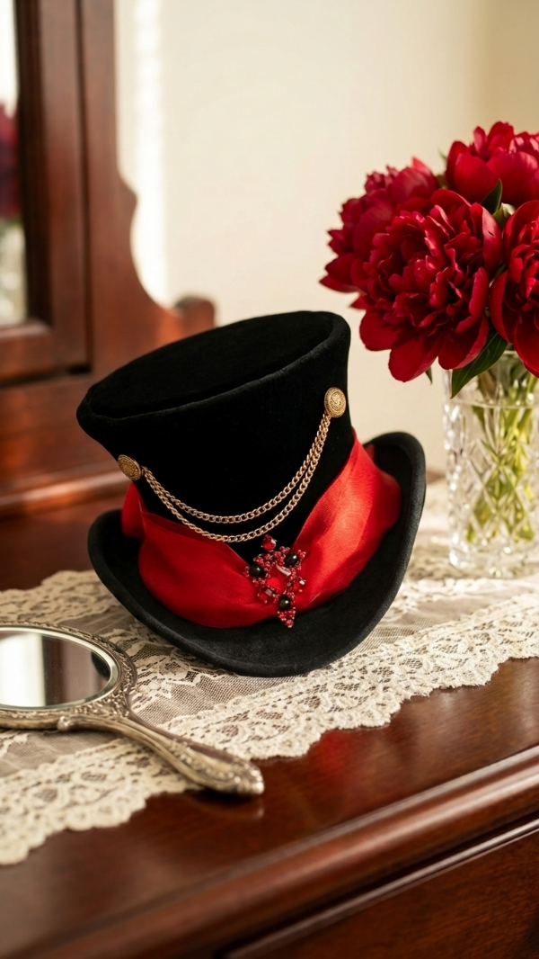 Producto - Mini galera gótica cirquense negra y rojo 25 cm - 4