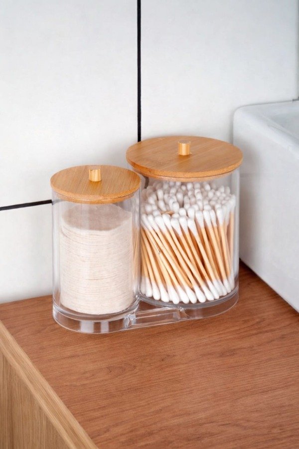 Producto - Organizador de Acrílico Doble con Tapa Bamboo Algodonero