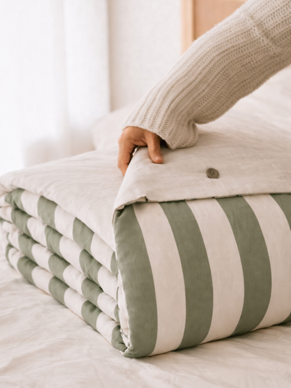 Producto - Cubre edredón Balta rayas Eucalipto
