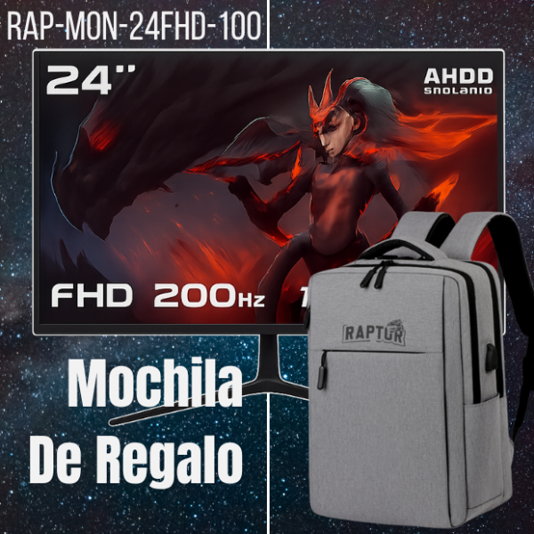 Producto - Monitor 23.8" IPS FHD -200Hz -Raptor Hawk Eye con MOCHILA DE REGALO