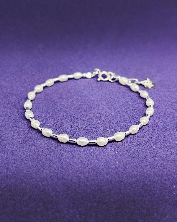Producto - P 728	Pulsera de Plata 925 - Perlitas de río y canutillos de Plata