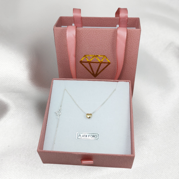 Producto - Conjunto Plata 925 y Oro Dije Corazones con Cadena - 5