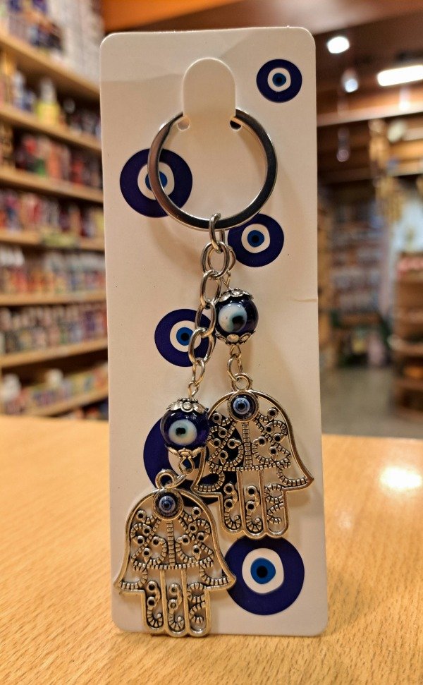 Producto - Llavero de Metal Mano Hamsa doble con ojo turco