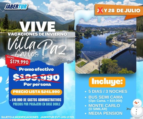 Producto - PAQUETES TURISTICOS. ARGENTINA. CÓRDOBA. VILLA CARLOS PAZ. ART: CORVCP - 858969
