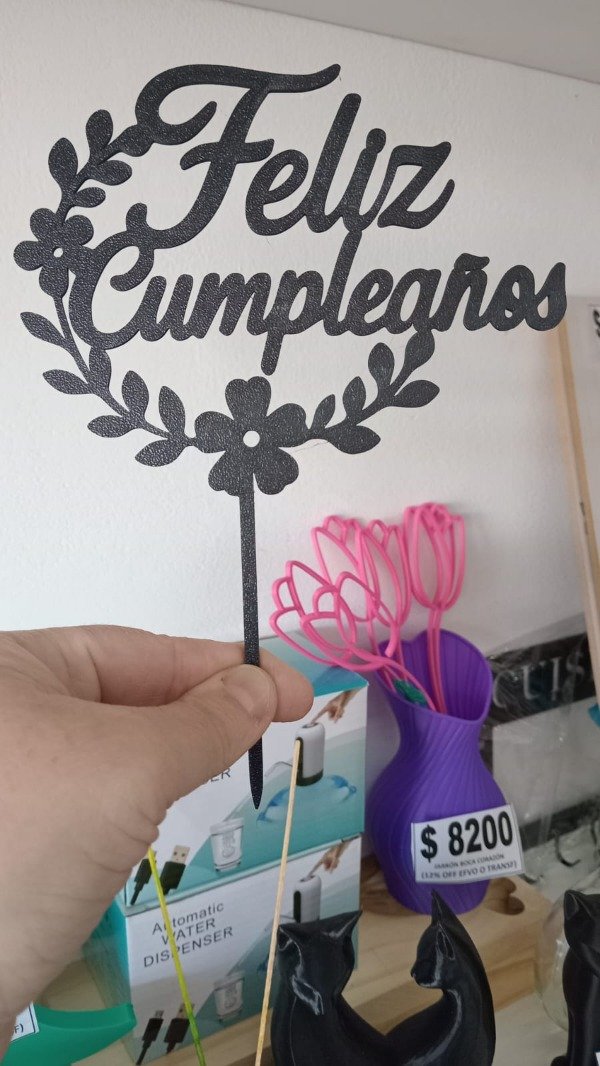 Producto - Topper Feliz Cumple con flores y hojas en Impresión 3D 7946