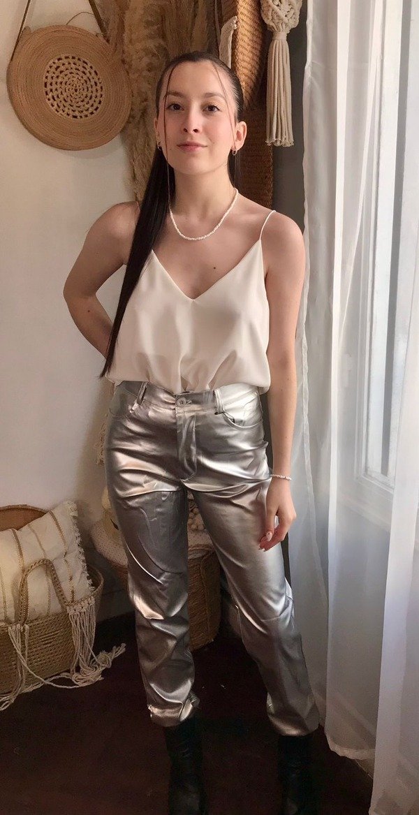 Pantalon Mumbai Engomado Plata