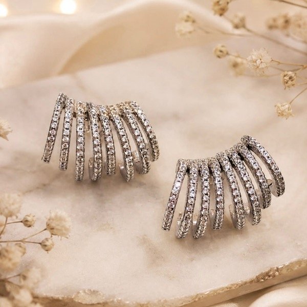 Producto - Aros pasantes touch con piedras micro pave Plata 925 - 1