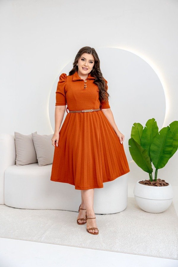 Producto - Vestido importado con cinturón TERRACOTA (Art. 345) Talle Unico (L/XL)