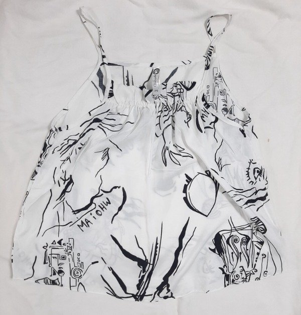 Producto - Musculosa de fibrana (blanca estampada) - 0