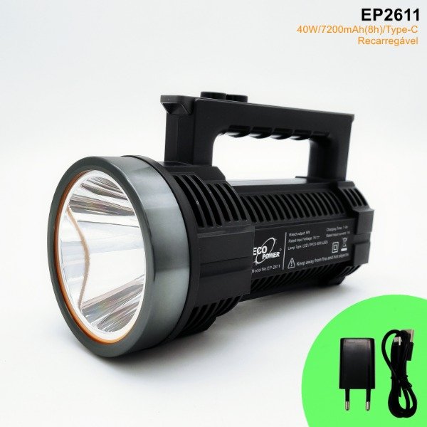 Producto - Reflector recargable LED Ecopower EP-2611 40W 500m carga USB camping