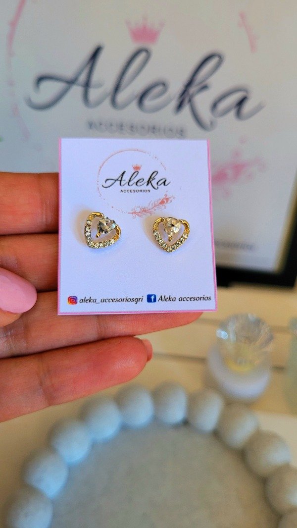 Producto - Aros corazón con strass dorado - 0