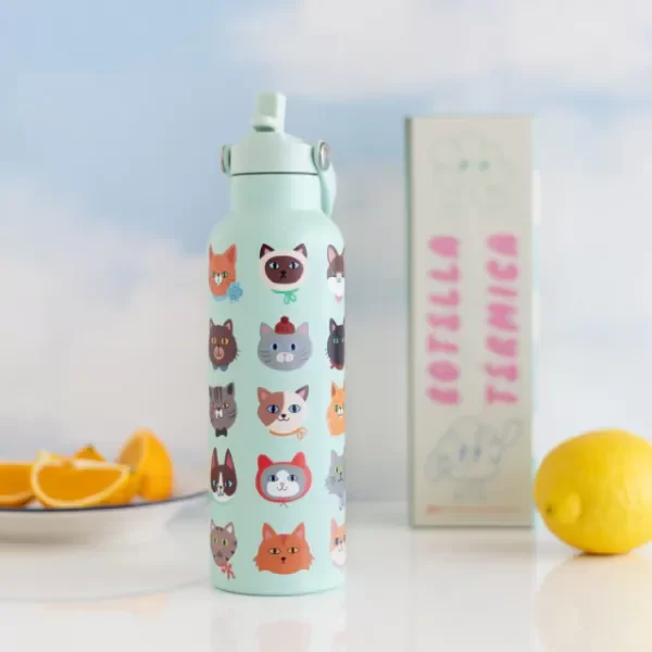 Producto - Botella termica acero inoxidable pink - gatitos