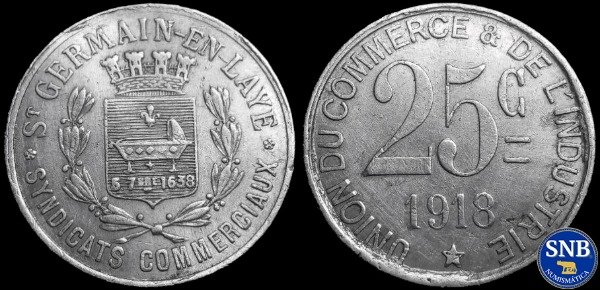 Producto - Saint-Germain-en-Laye: Cámara de Industria - 25 Céntimos (1918) - Francia