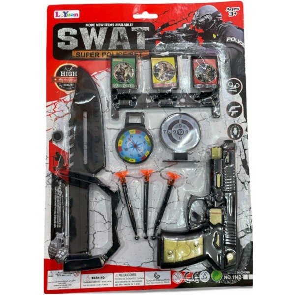 Producto - SET POLICIA PISTOLA CON CUCHILLO + ACCESORIOS SWAT 8 PCS