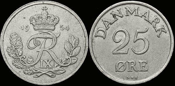 Producto - Dinamarca - 25 Ore (1954) KM #842
