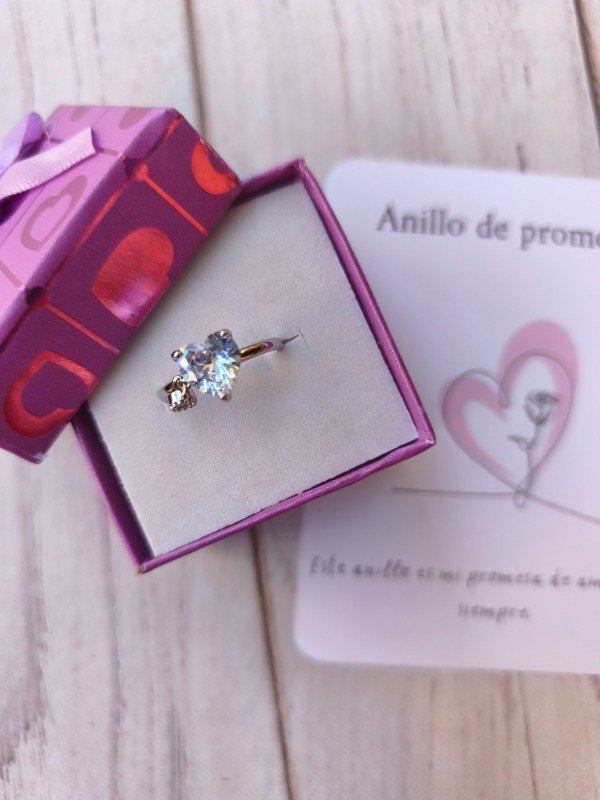 Producto - Anillo Plateado corazón con strass colgante - 2