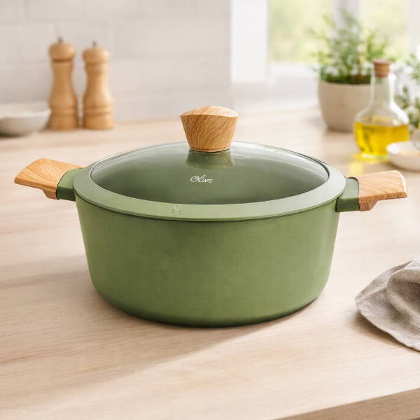 Producto - Cacerola Verde 20 cm Antiadherente con Tapa de Vidrio Línea Olive 2,6L