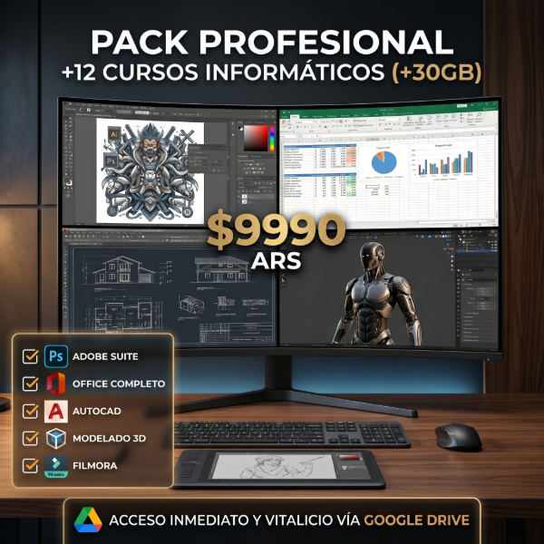 Producto - N3: PACK +12 CURSOS DE PROGRAMAS INFORMATICOS (+30gb de VIDEOS + PDFs)!