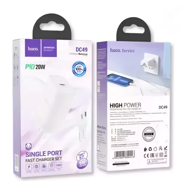 Producto - HOCO - Cargador DC49 20W PD + Cable USB-C A Ligjtning - 0