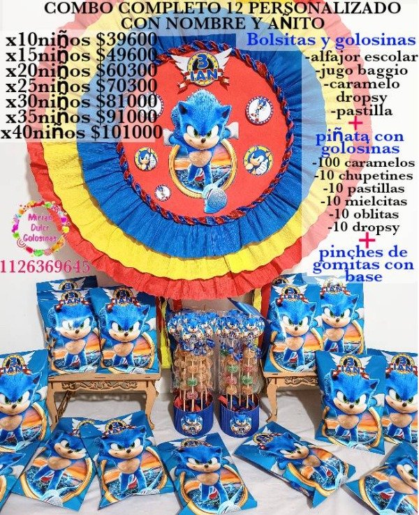 Producto - Combo cumpleaños 12 Sonic y amigos