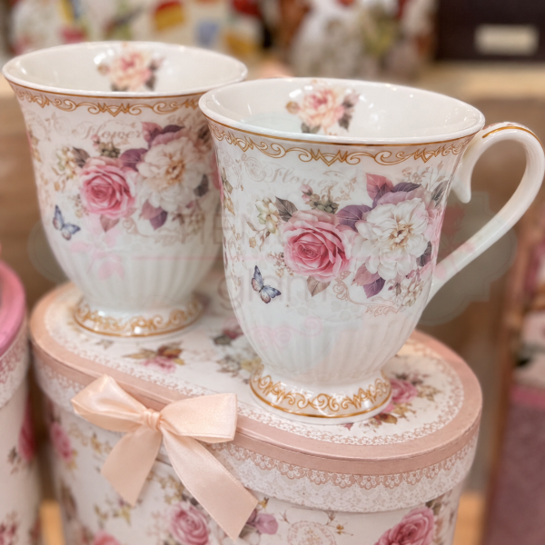 Producto - SET X 2 TAZAS DE PORCELANA VINTAGE BEIGE CON CAJA - 0