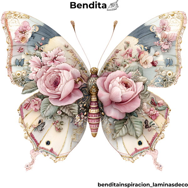 Producto - Bendita Plancha 341 Mariposa en tonos pasteles con flores