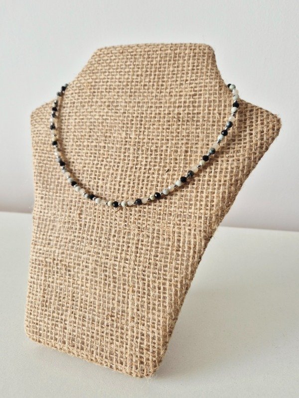 Producto - Collar Acero Giovanna (Cianita y Ágata gris)