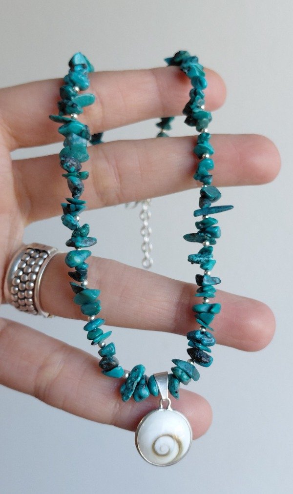 Producto - Collar de Plata 35cm mas 2,5cm de alargue con escallas y dije - 0