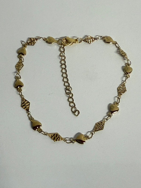 Producto - PD144 Pulsera corazones y rombos acero dorado 20 + 4 cm
