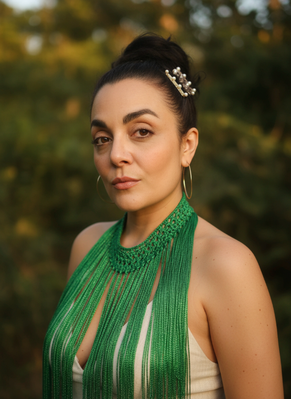 Producto - Collar De Flecos De Seda Recto Verde