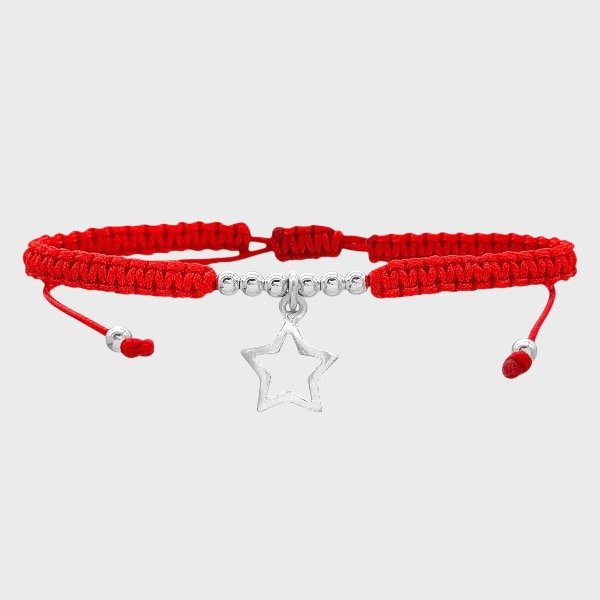 Producto - Pulsera de hilo y Plata 925 - Rojo - Estrella calada