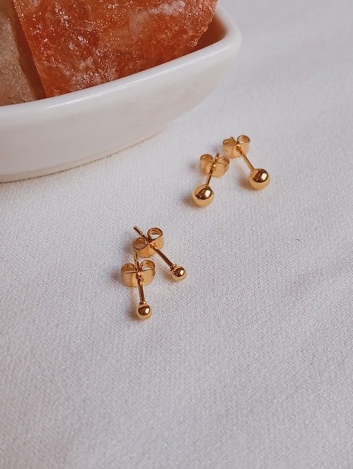 Producto - Aros miniaturas bolitas  - Acero dorado