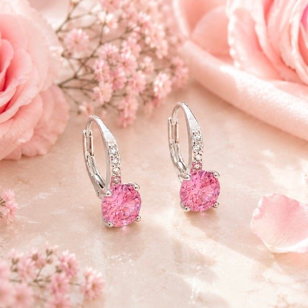 Producto - Aros Brisura cubic rosa Plata 925