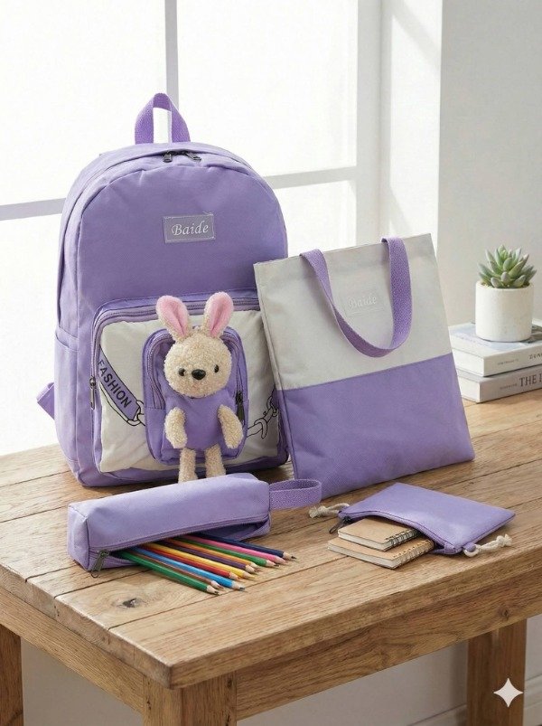 Producto - LINEA CHARLOTTE Mochila bicolor cuatro piezas