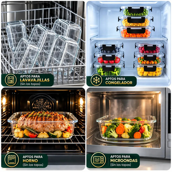 Producto - Set 12 recipientes hermeticos -vidrio -apto microondas/horno/freezer -varias - 3