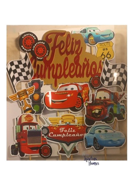 Producto - Cake Topper Adorno Cars Feliz Cumpleaños Rojo . Set x 13 - 1