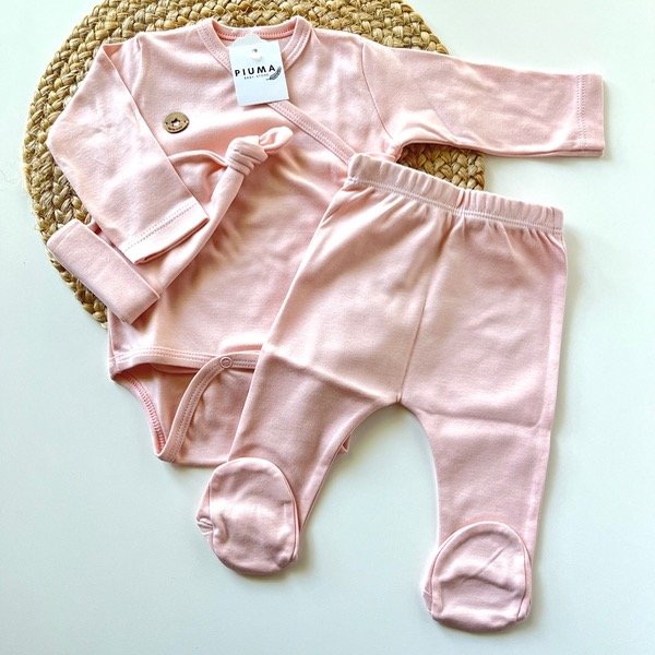 Producto - Ajuar 3 piezas cruzado Pima Rosa viejo