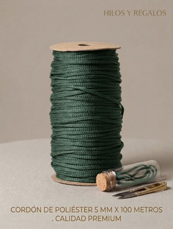 Producto - Cordón chato de poliéster 5 mm Bobina de 100 metros
