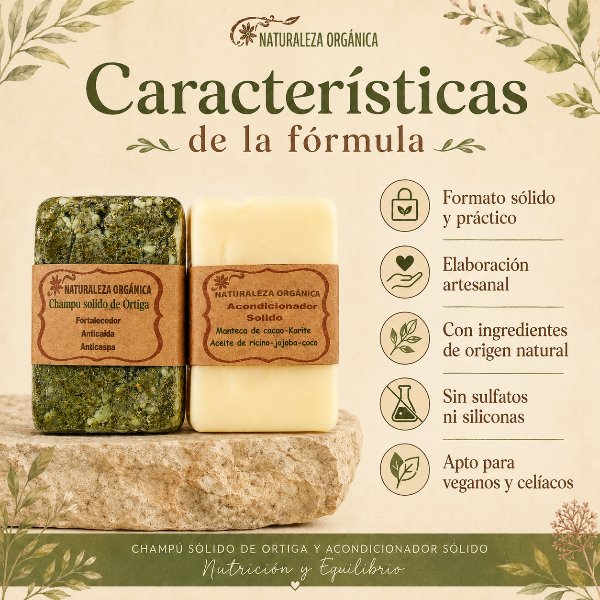 Producto - Champú Sólido de Ortiga y Acondicionador sólido - Nutrición y Equilibrio - 5
