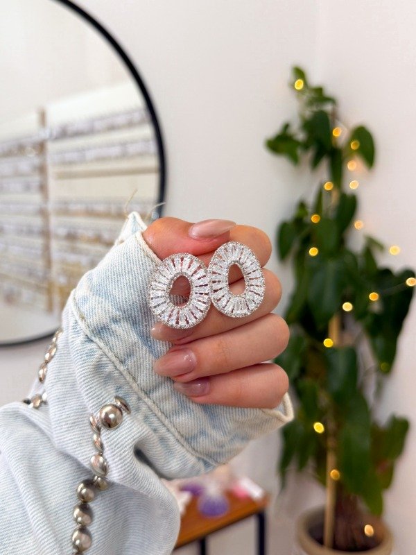 Producto - Aritos acero blanco círculo cúbics