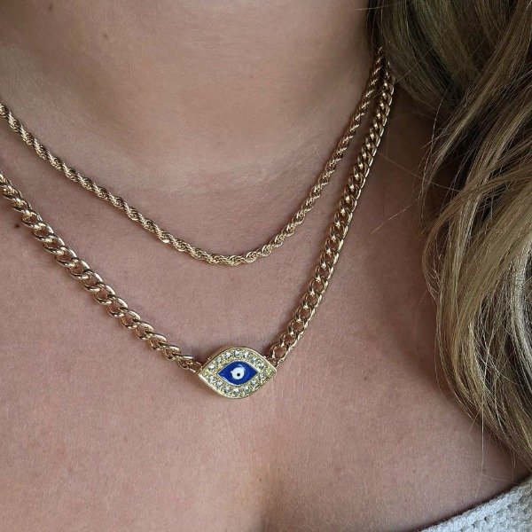 Producto - Conjunto Ac.Dorado con ojito protector centro azul