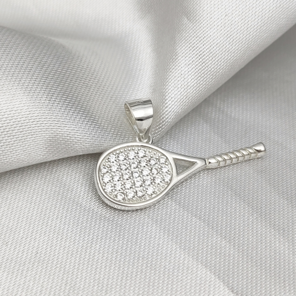 Producto - Dije Raqueta Tenis Plata 925 con Circones Engastado - 1