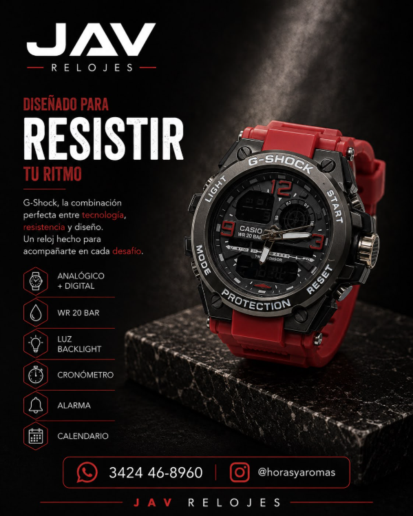 Producto - Reloj Modelo G-Shock Rojo y Negro - Hombre Deportivo Anadigi