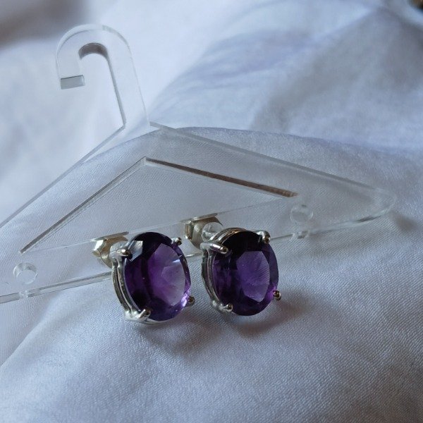 Producto - Aros Plata 925 amatista pasantes oval