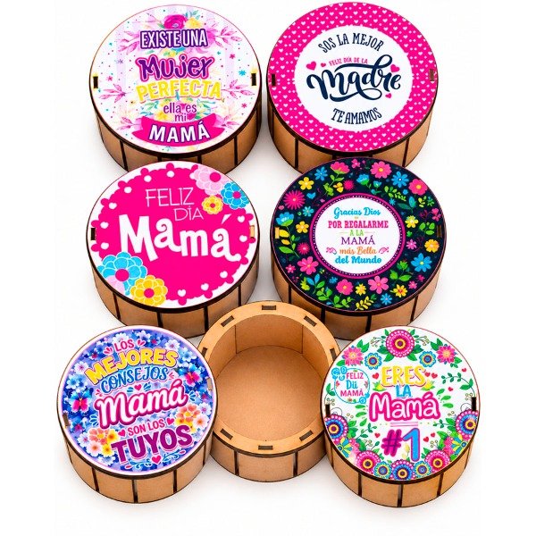 Producto - BOMBONERA REDONDA DE FIBROFACIL DE 13CM DIA DE LA MADRE