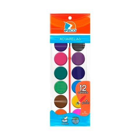Producto - ACUARELA 12 COLORES CON PINCEL BLISTER EZCO