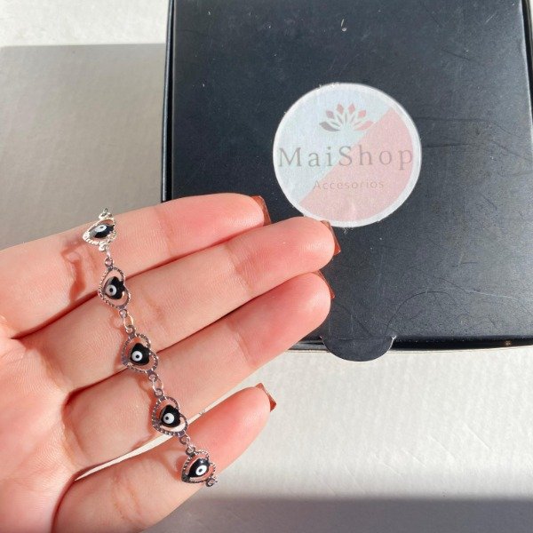Producto - Pulsera Q. Ojo Turco Negro - Forma De Corazón