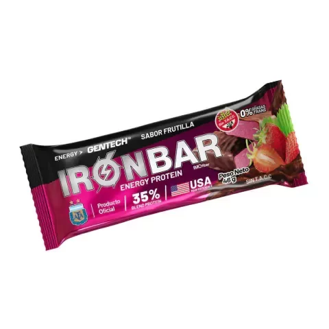 Producto - Barrita Proteica Iron Bar Frutilla Gentech 46gr (15gr de Proteína)