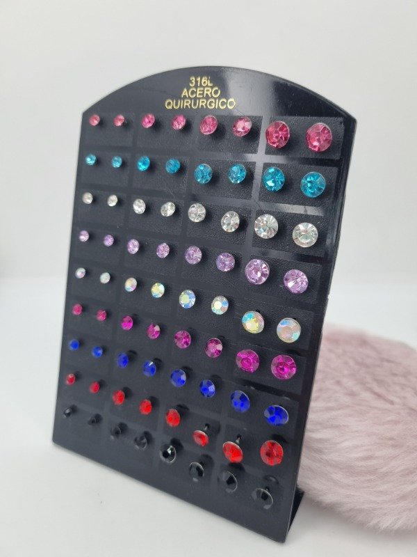 Producto - Blister aros acero quirúrgico punto strass colores